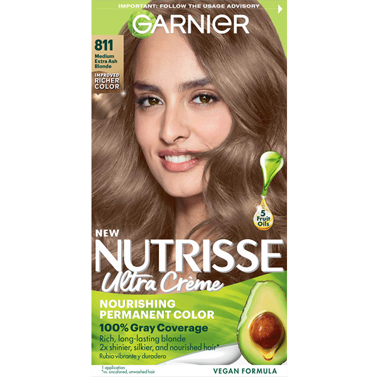 Medium Extra Ash Blonde Hair Color Nutrisse Ultra Creme Nourishing Permanent Color Grey Coverage - Garnier