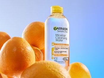 Garnier SkinActive Micellar Brightening Cleansing Water with Vitamin C, 400ml, cleanses, removes makeup, and boosts skin's glow.