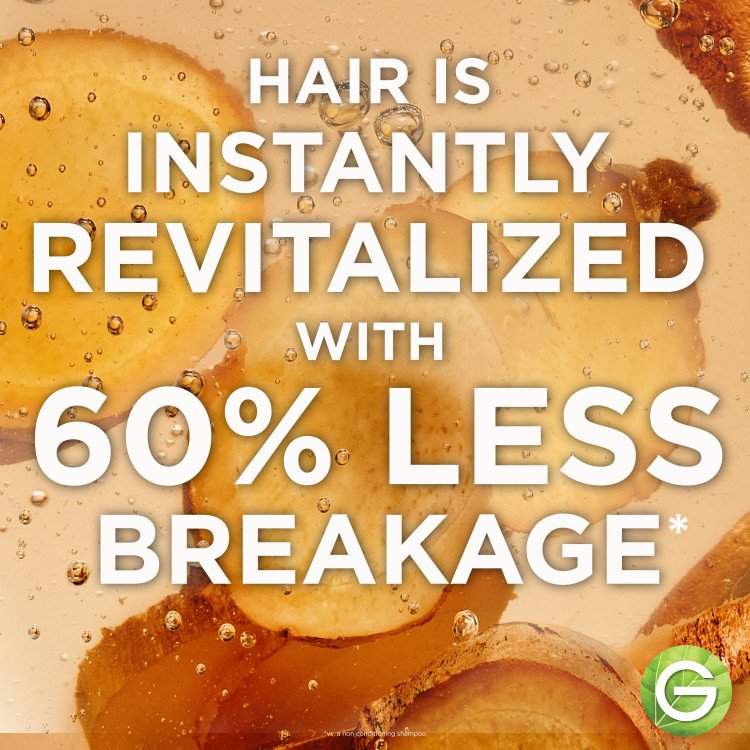 Garnier Whole Blends Strengthening Shampoo makes hair instantly revitalized with 60% less breakage*